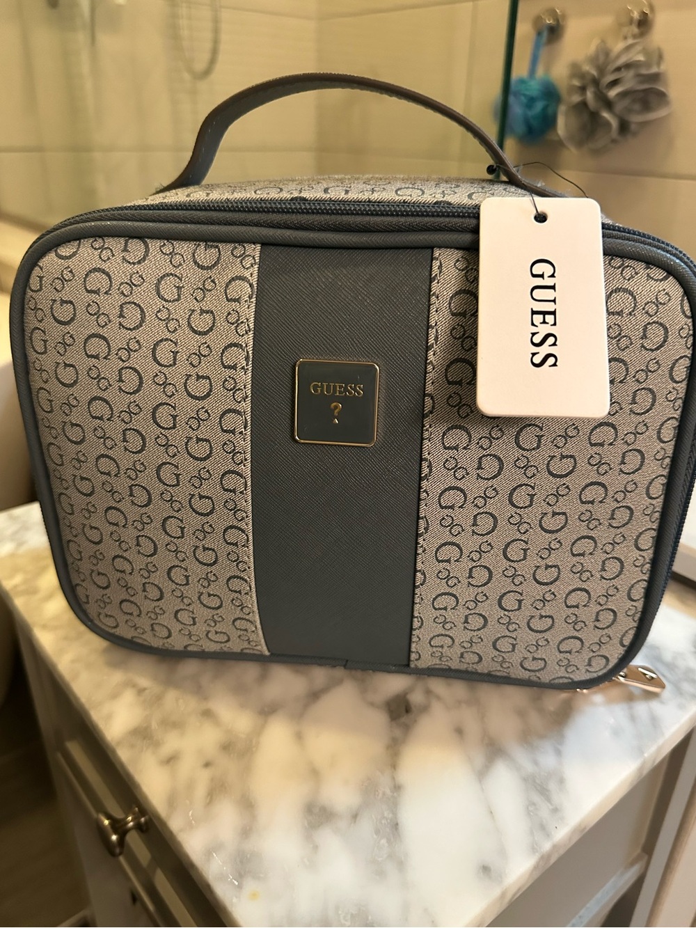 GUESS Rola Travel Vanity Cosmetic Train Case Denim Monogram NWT